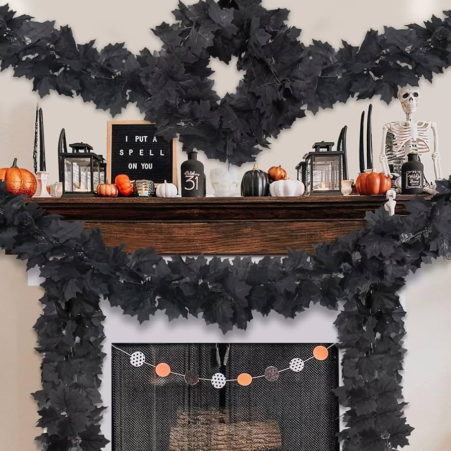 Palmatte 2 Pack Black Garland Halloween Decorations Indoor Outdoor Fall Maple Leaves Garland Vine... | Amazon (US)
