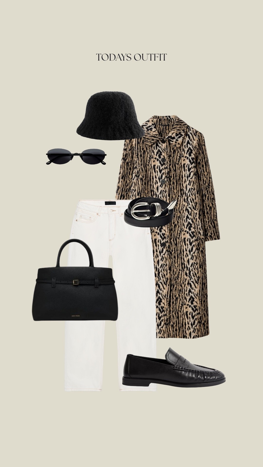 What I wore today 
Rixo coat - size 12
Zara white jeans - size 10
Marks and Spencer black loafers
Manu atelier bag 
Cos black hat 
Massimo belt
Vehla sunglasses 