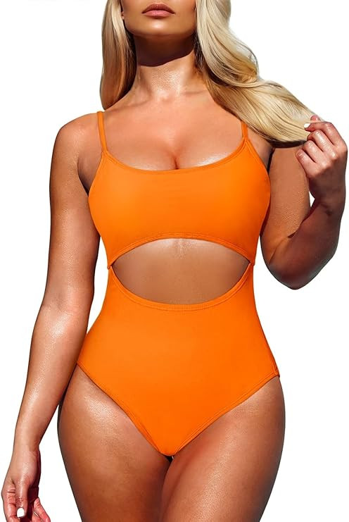 Pink Queen Women's One Piece Swimsuit Spaghetti Strap Scoop Neck Cutout High Waisted Bathing Suit... | Amazon (US)