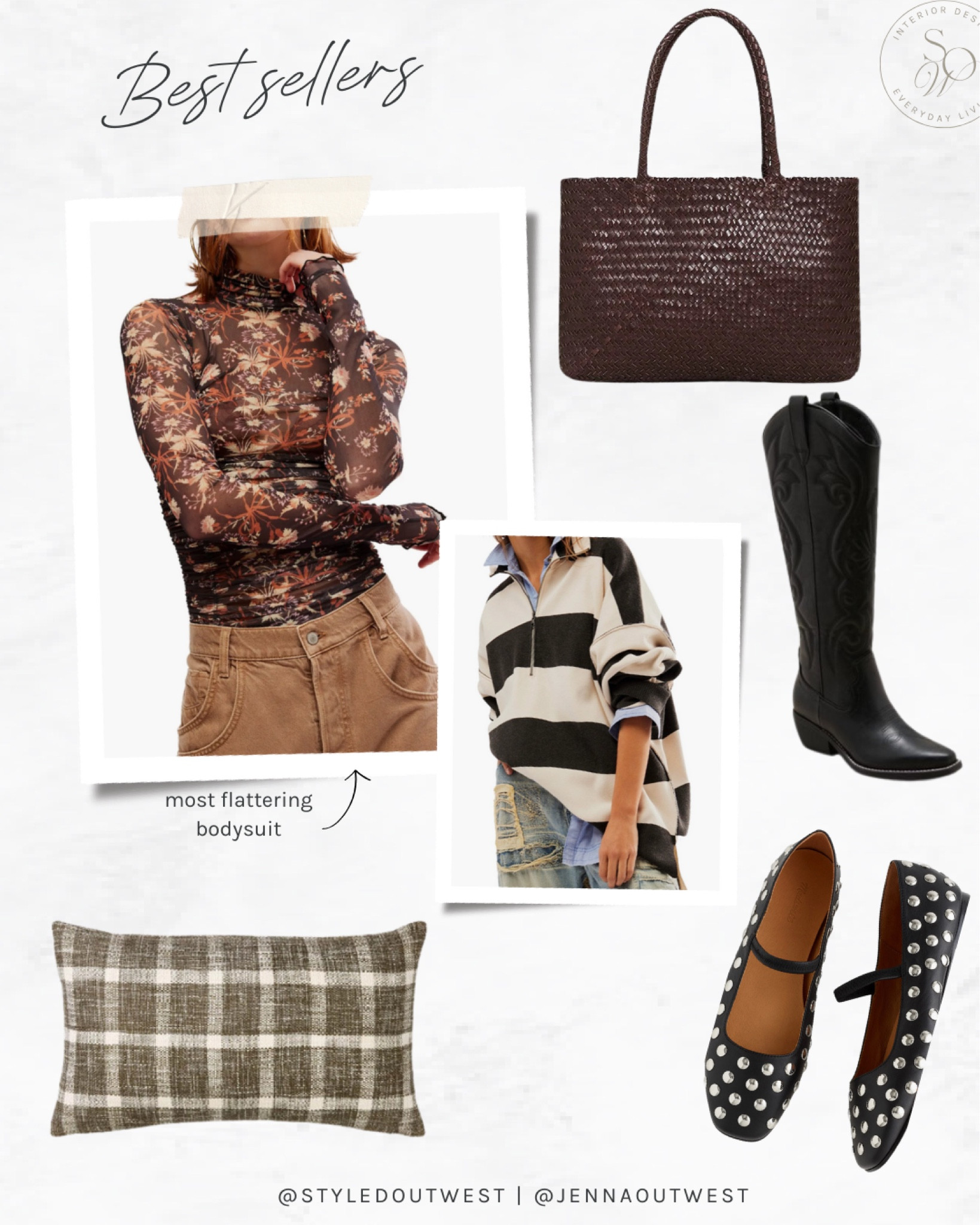 Recent best sellers 

Floral bodysuit, chocolate brown woven tote, striped pullover sweater, cowboy boots, studded ballet flats, fall pillow 

#LTKSeasonal #LTKxMadewell #LTKStyleTip