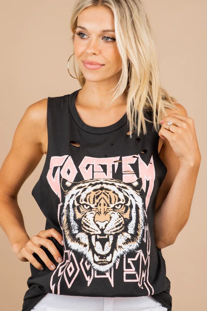 Go Get'em Tiger Black Distressed Graphic Tank | The Mint Julep Boutique