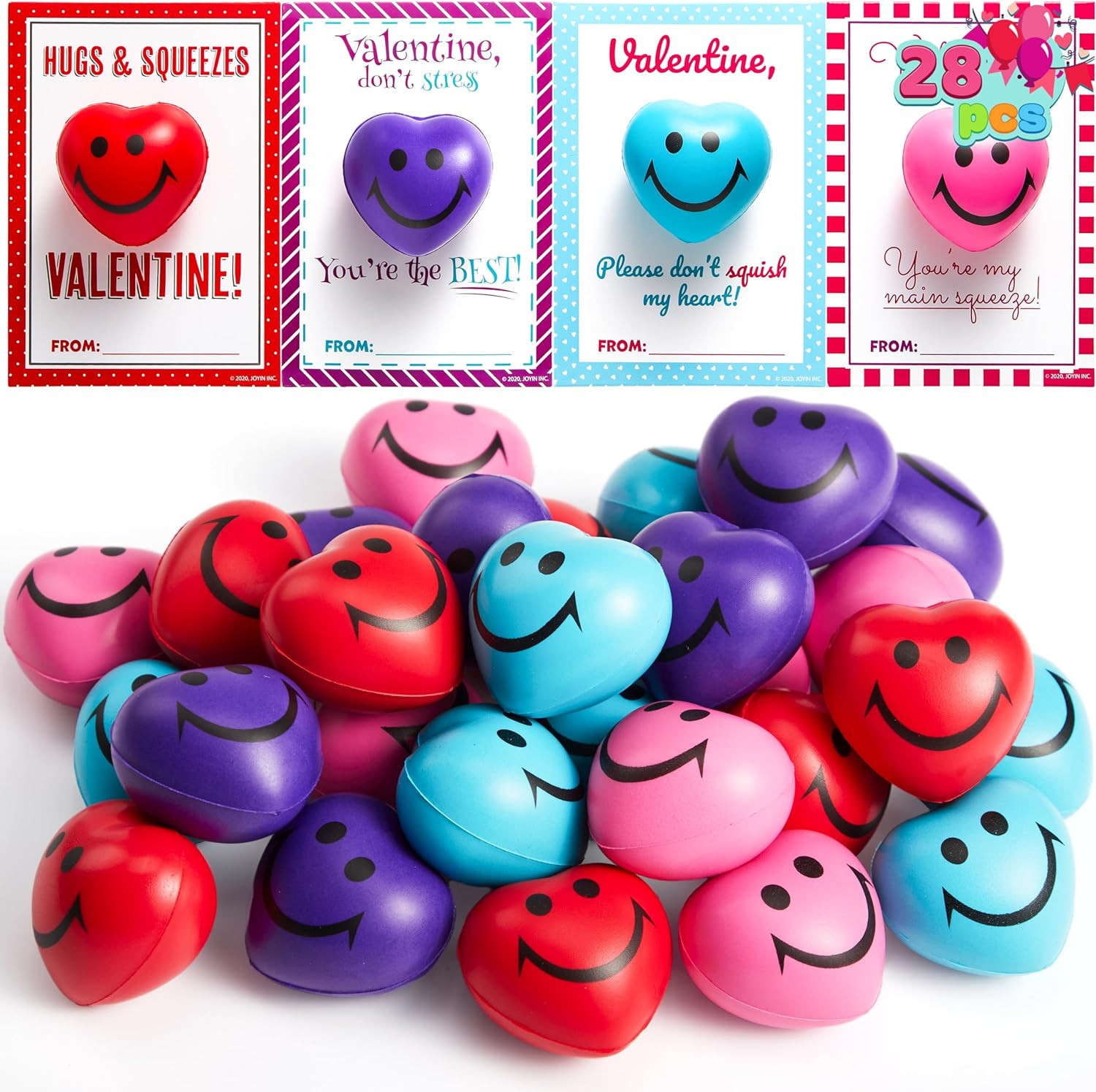 JOYIN 28 Packs Heart Shape Stress Ball with Cards Stress Relief Fidget Toy for Valentine Party Fa... | Amazon (US)