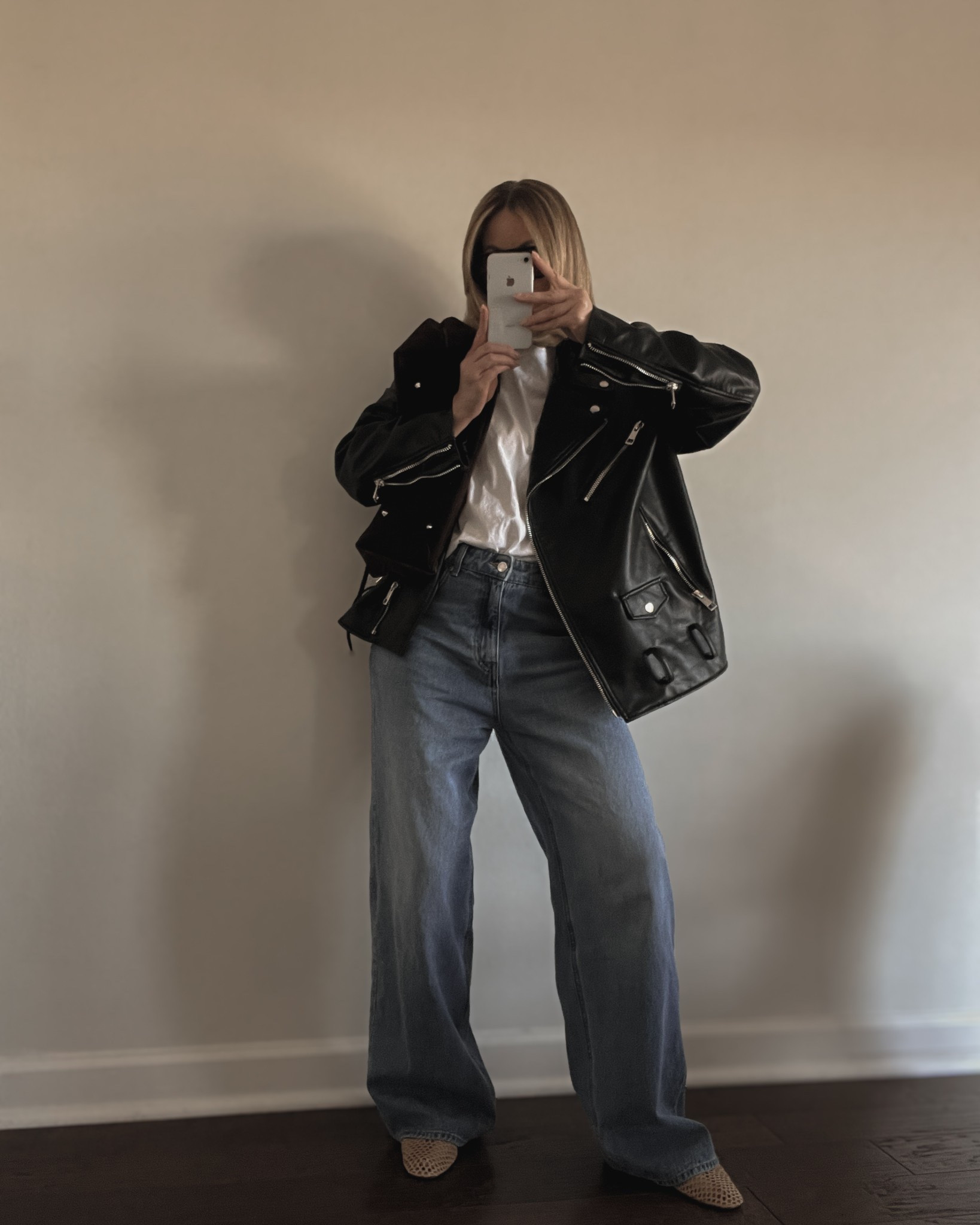 bike jacket, baggy jeans, mesh flats, t-shirt

#LTKStyleTip #LTKOver40