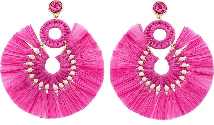Fuchsia Raffia Fan Statement Earrings | Nordstrom Rack