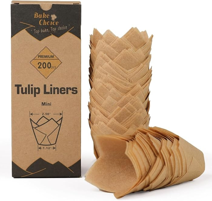 Bake Choice 200pcs Natural Mini Tulip Cupcake Liners for Baking Cups, Unbleached, Greaseproof EU ... | Amazon (US)