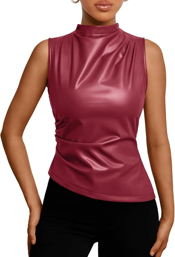 Trendy Queen Going Out Tops Summer Top 2025 Date Outfits Asymmetrical Mock Neck Leather Top Sexy ... | Amazon (US)