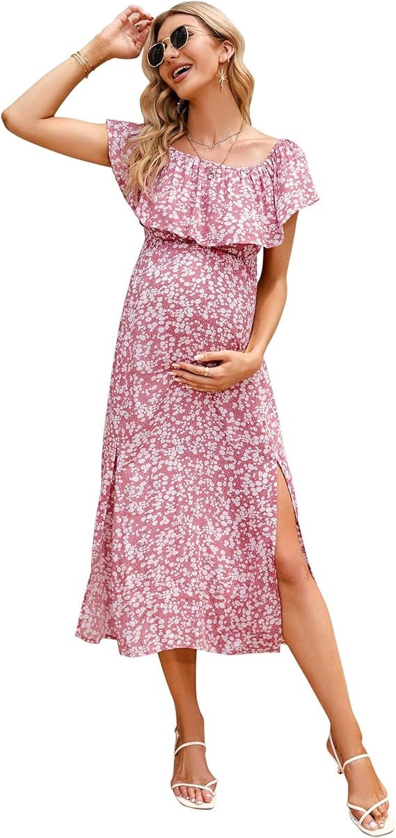 Maternity Dress Women's Off Shoulder Split A Line Casual Maxi Dress Photography Dress for Babysho... | Amazon (US)