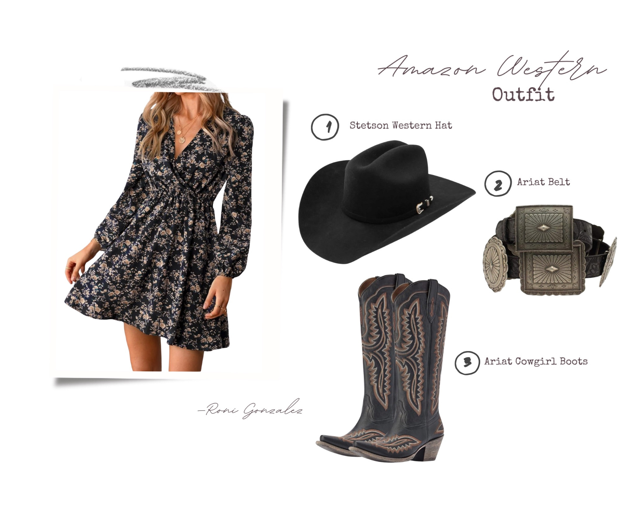 Amazon Western Look | Western Wedding Guest Look | Floral Mini Dress | Ariat Cowgirl Boots | Ariat Belt | Stetson Western Hat 



#LTKstyletip #LTKwedding #LTKshoecrush