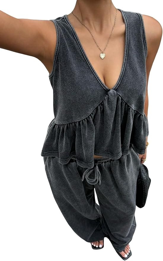 Women's 2 Piece Outfit Vintage Distressed Tie-Dye V-Neck Camisole And Pants Set Summer Matching L... | Amazon (US)