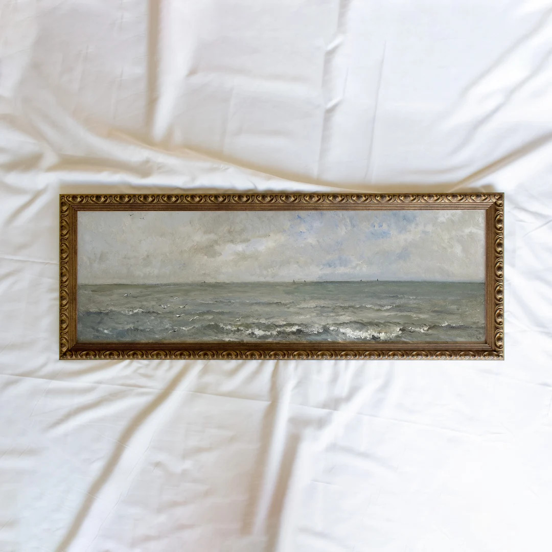Seascape #180 | 10x30 inch Panoramic Vintage Framed Wall Art Paintings | Antique Art Prints | Vin... | Etsy (US)