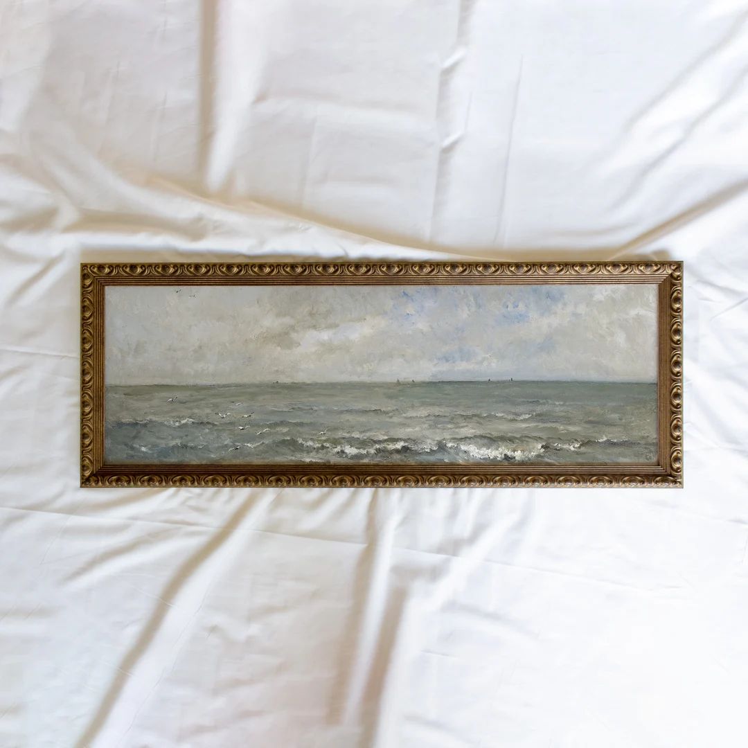 Seascape 180 10x30 Inch Panoramic Vintage Framed Wall Art Paintings Antique Art Prints Vintage La... | Etsy (US)