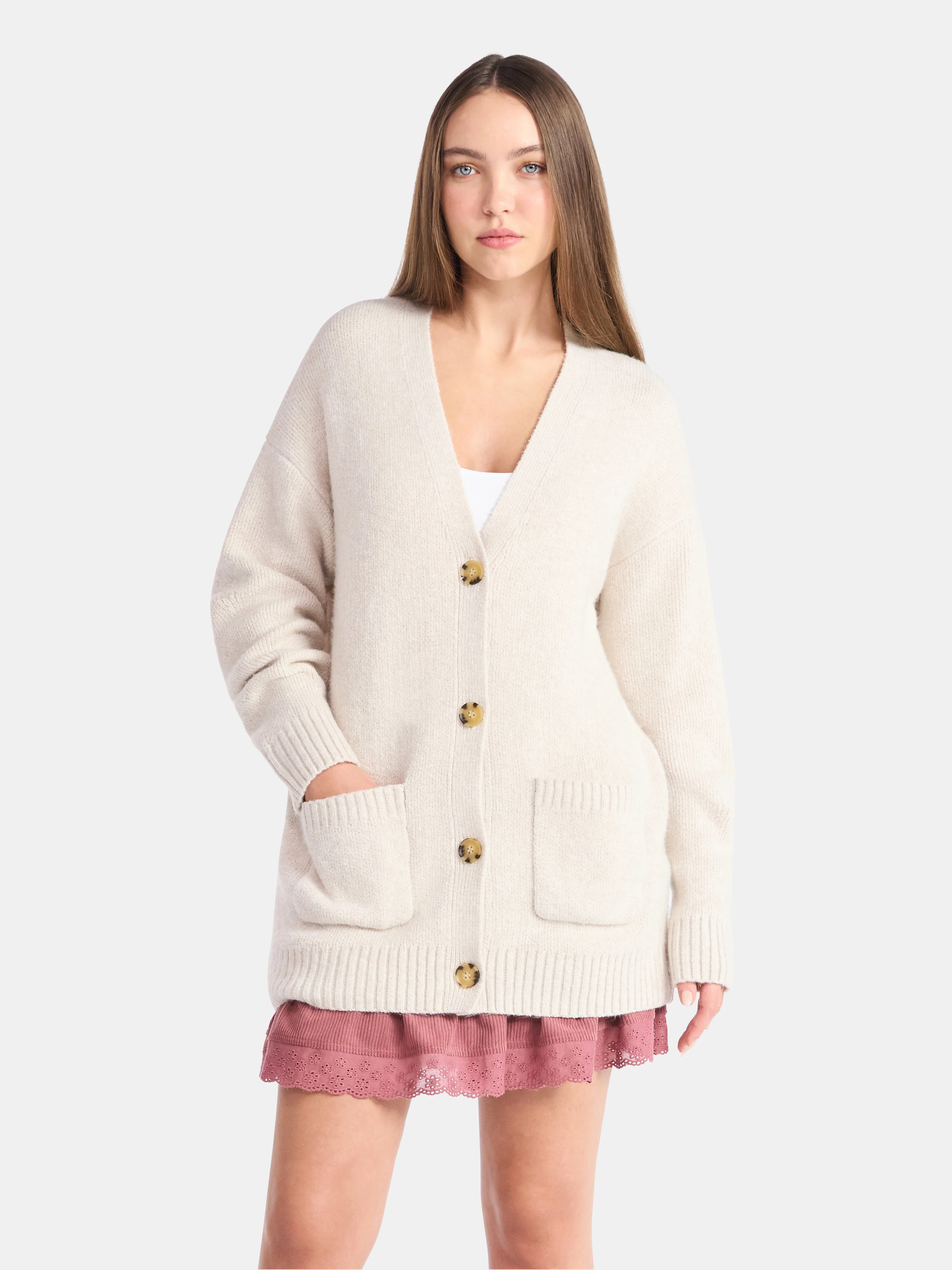 No Boundaries Button-Front Grandpa Cardigan, Women's | Walmart (US)