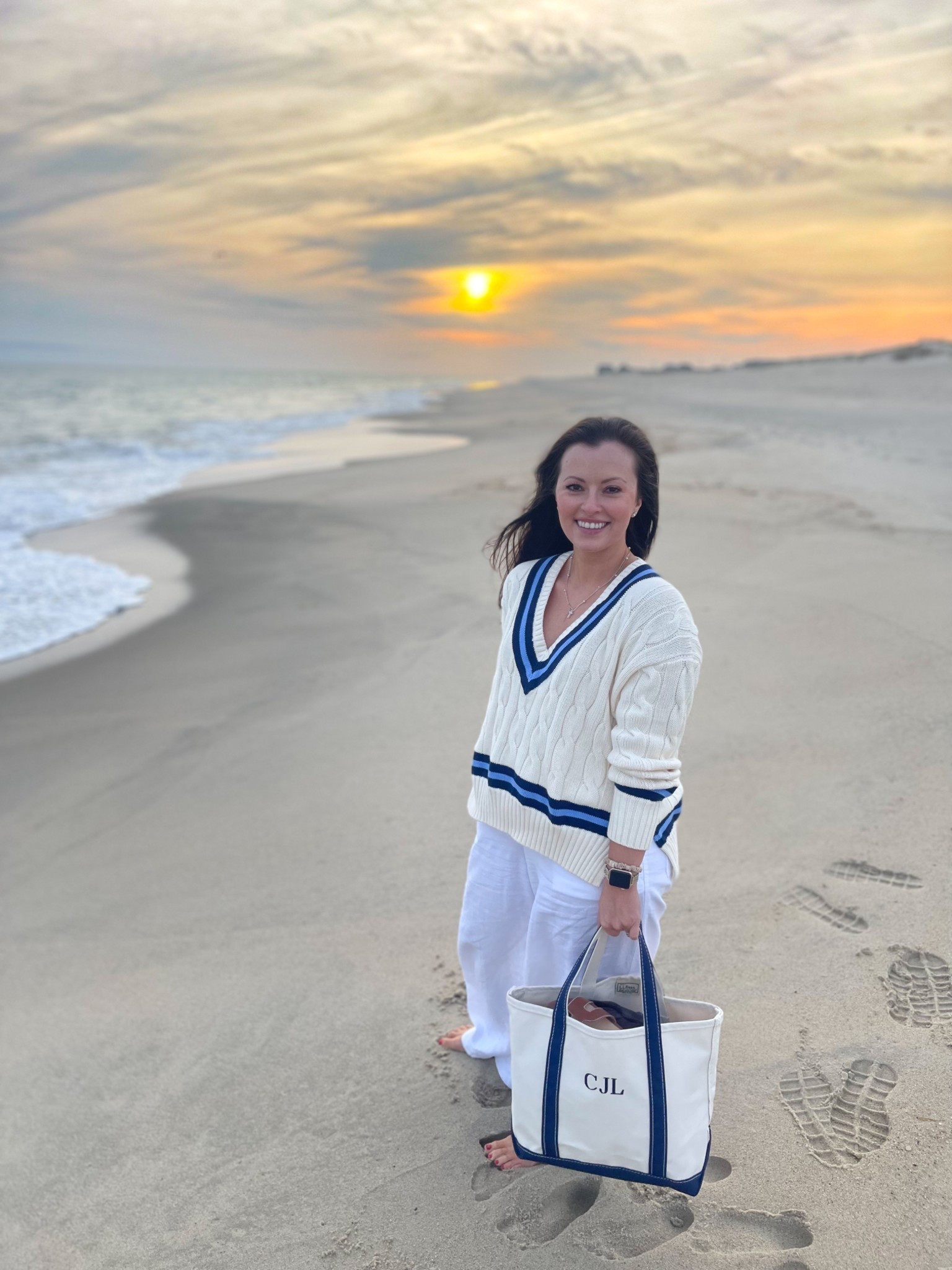What to wear in Nantucket
New England summer
Vacation outfit idea 
Nantucket casual day outfit 
Nantucket dinner outfit 
Nancy Meyers moment on Madaket Beach 🤍
Size: wearing a M in sweater but wish I would’ve done a S or even an XS (runs oversized), small in white linen pants, medium LL Bean boat & tote 


#LTKStyleTip #LTKTravel #LTKSeasonal