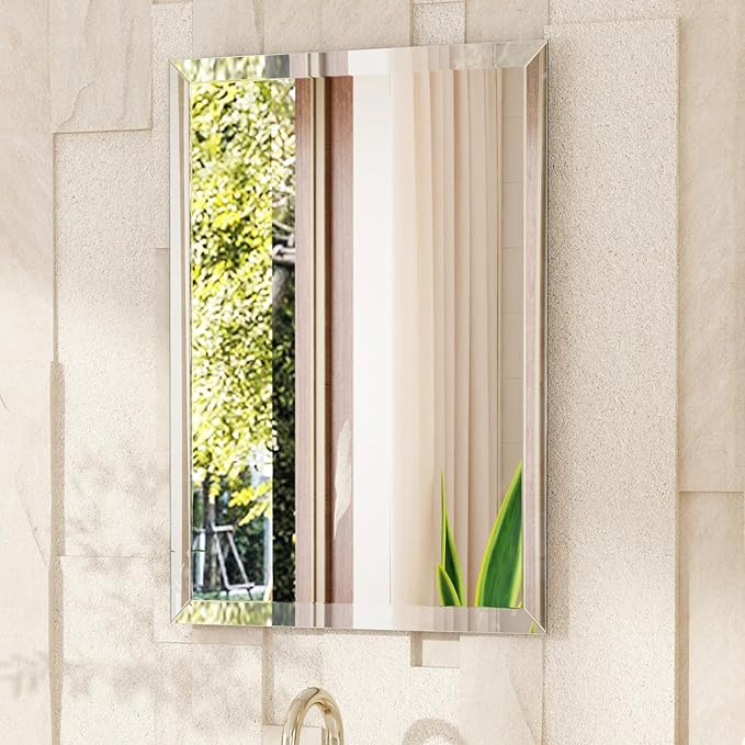 VocalStar Frameless Bathroom Mirror, 22" x 30" Rectangle Wall Mirror with Beveled Edge, Modern De... | Amazon (US)