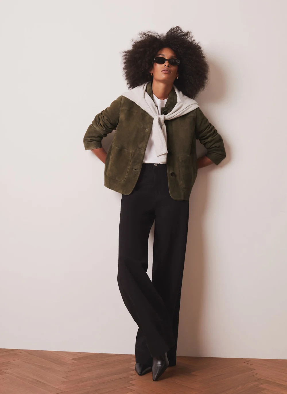 Khaki Suede Jacket | Mint Velvet - ROW