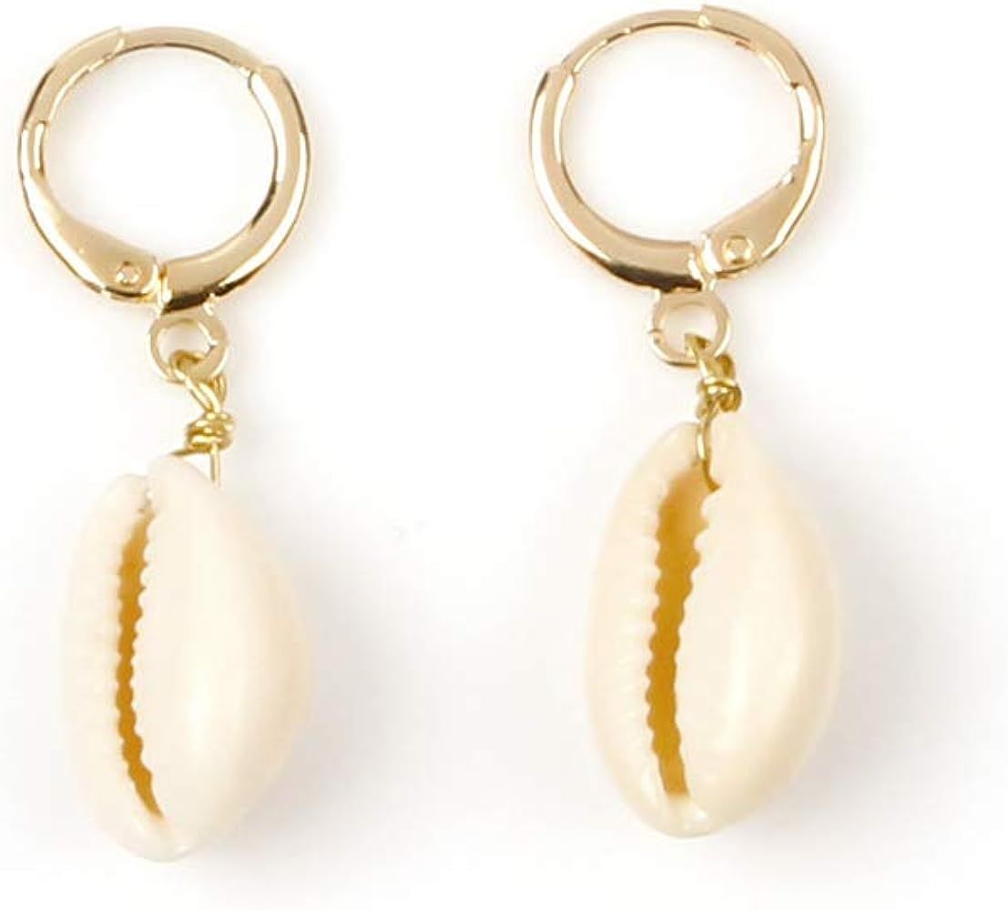 BELUCKIN Shell Earrings for Women Bohemian Cowrie Shell Dangle Hoop Earrings Beach Jewelry | Amazon (US)