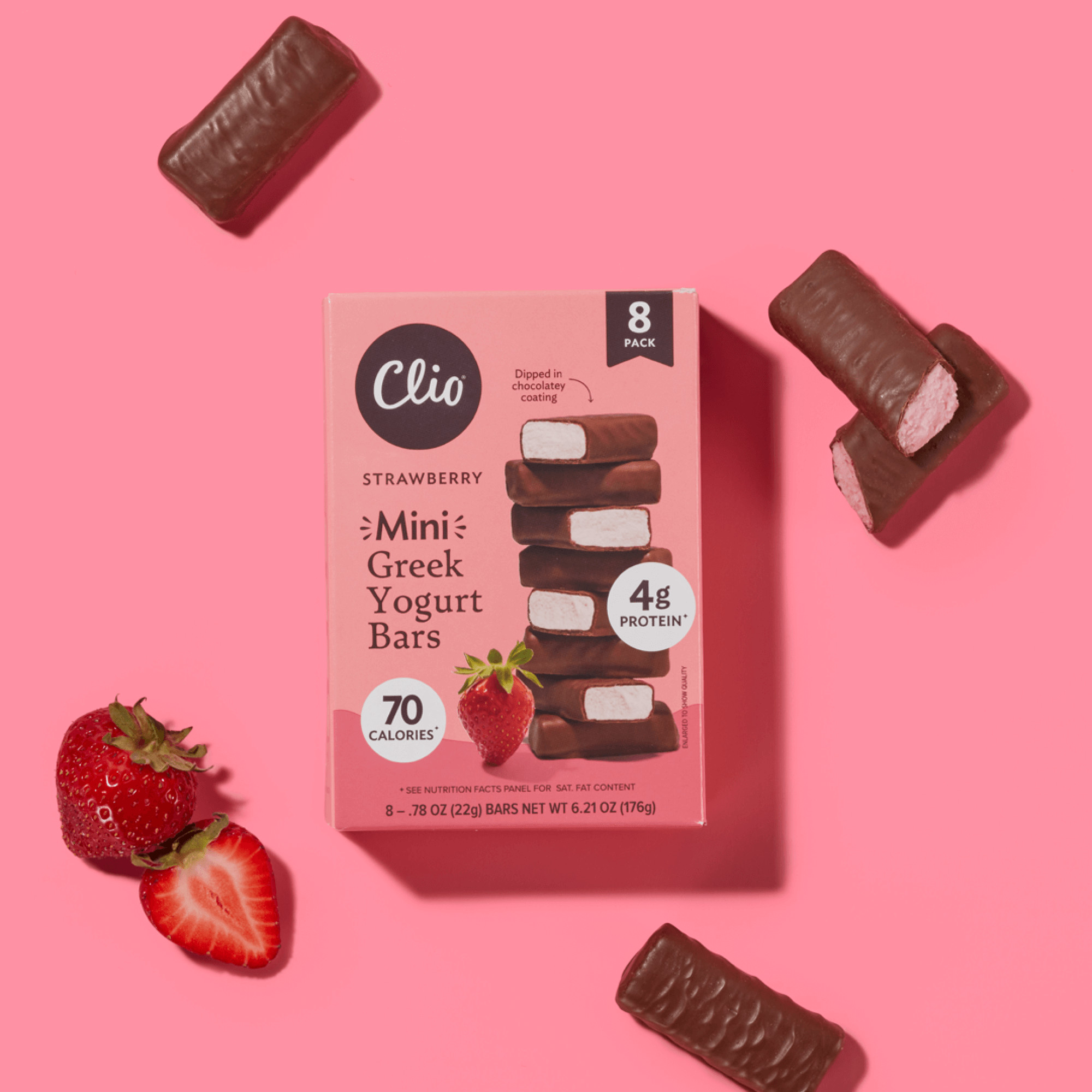 Clio Strawberry Greek Yogurt Mini Bar in Chocolatey Coating, 0.78 oz, 8 Ct | Walmart (US)