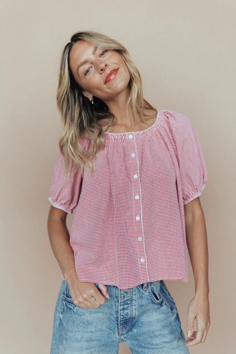 Eliza Gingham Blouse In Red | Henly