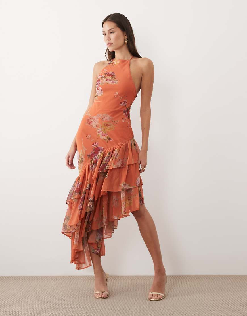 ASOS DESIGN cami ruffle hem maxi dress in orange floral print-Multi | ASOS (Global)