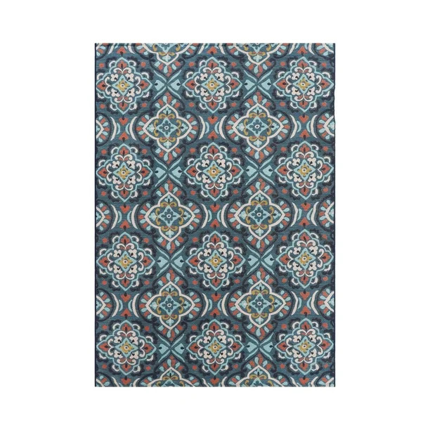 Better Homes & Gardens 9' X 12' Blue Medallion Outdoor Rug | Walmart (US)