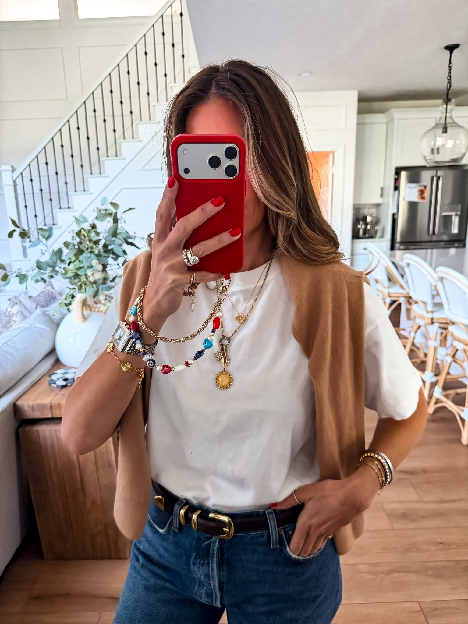 The elevated basic outfit I’ll be repeating all season 🤎 A simple white tee and denim always work, but the layered jewelry, belt detail, and sweater over the shoulders make it feel so much more styled and polished. Effortless, classic, and easy to recreate with pieces you already own.

elevated basics outfit, white tee and jeans, effortless everyday style, casual chic outfit, classic denim look, layered jewelry trend, everyday fashion inspo, minimalist style outfit, timeless casual fashion, european summer style, easy everyday outfit, elevated casual look, themominstyle

#LTKootd #LTKmomlife #LTKselfcare
