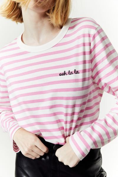 Cotton Jersey Top - Pink/striped - Ladies | H&M US | H&M (US + CA)