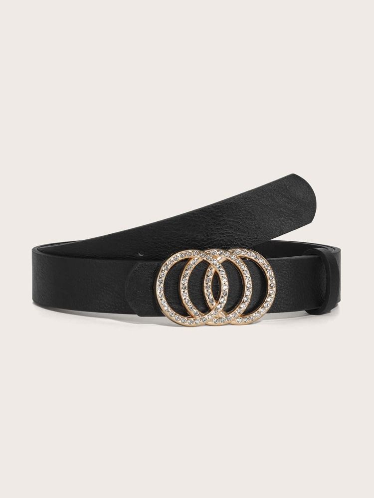 Rhinestone Round Buckle Belt With Punch Tool | SHEIN