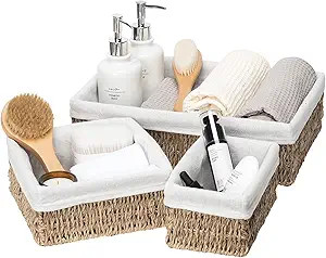 FairyHaus Seagrass Storage Baskets with Liner, Natural Small Seagrass Baskets, Hand-woven Nesting... | Amazon (US)