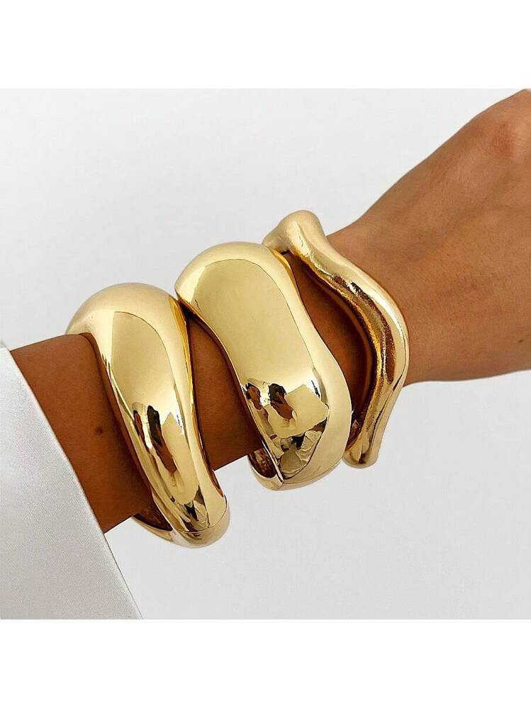 1pc Vintage Wide Cuff Bangles Hip Hop Punk Gold Color Geometric Metal Spring Bangles For Women Bracelets Men Jewelry | SHEIN