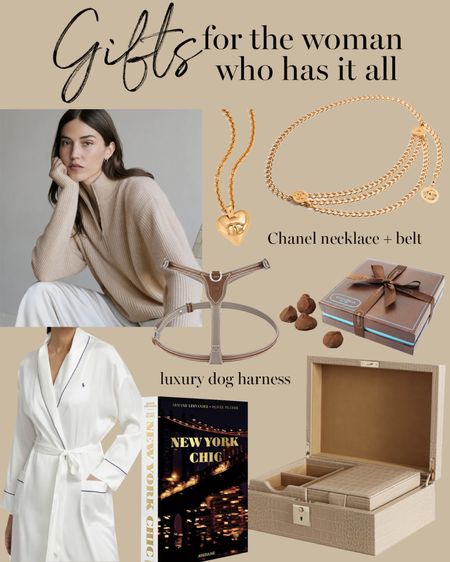 Kat Jamieson shares her luxury gift guide. Chanel, coffee table book, jewelry box, cashmere sweater, silk robe. 

#LTKHoliday #LTKGiftGuide #LTKSeasonal