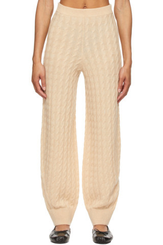 Beige Cashmere Cable Knit Lounge Pants | SSENSE