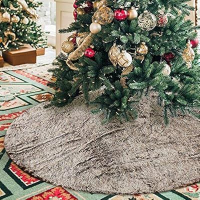 S-DEAL Faux Fur Christmas Tree Skirt 48 Inches Luxury Plush Tree Skirt New Year Party Christmas D... | Amazon (US)