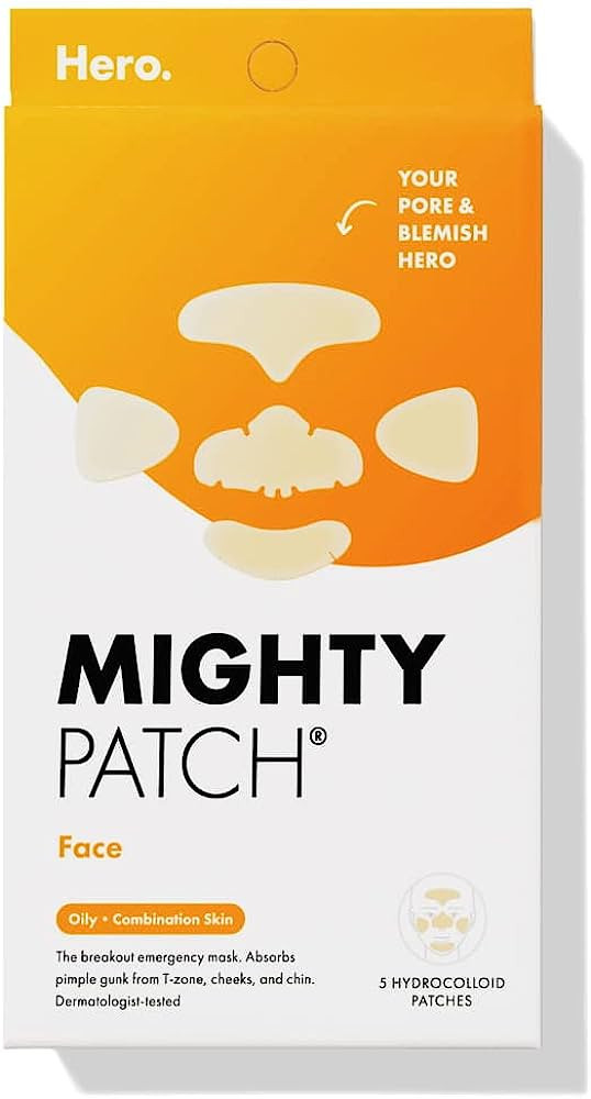 Mighty Patch Face from Hero Cosmetics - XL Hydrocolloid Face Mask for Acne, 5 Large Pimple Patche... | Amazon (US)