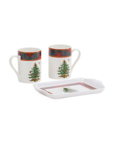 3pc Mug And Tray Tartan Set | TJ Maxx