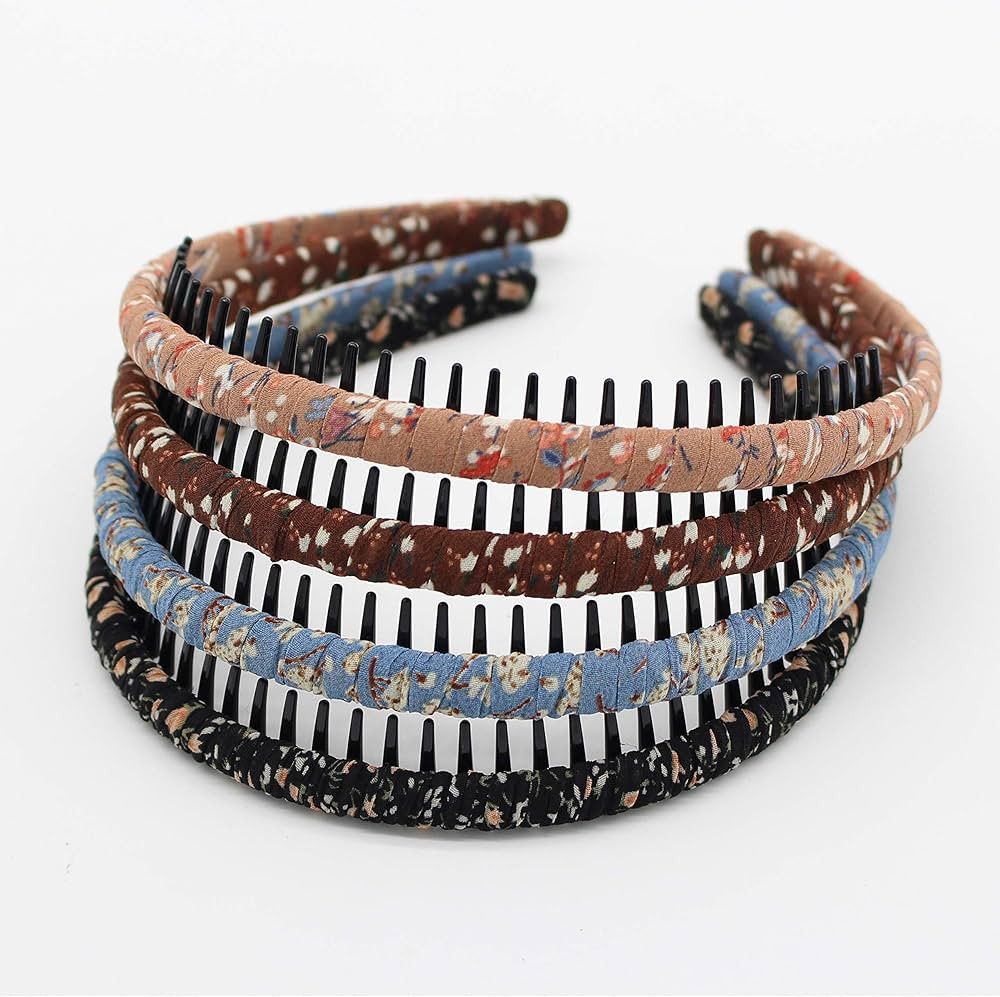 Fashion floral teeth Headbands comb Hair Accessories Non-slip Hair bands Soft Comfy Hair Hoop for... | Amazon (US)