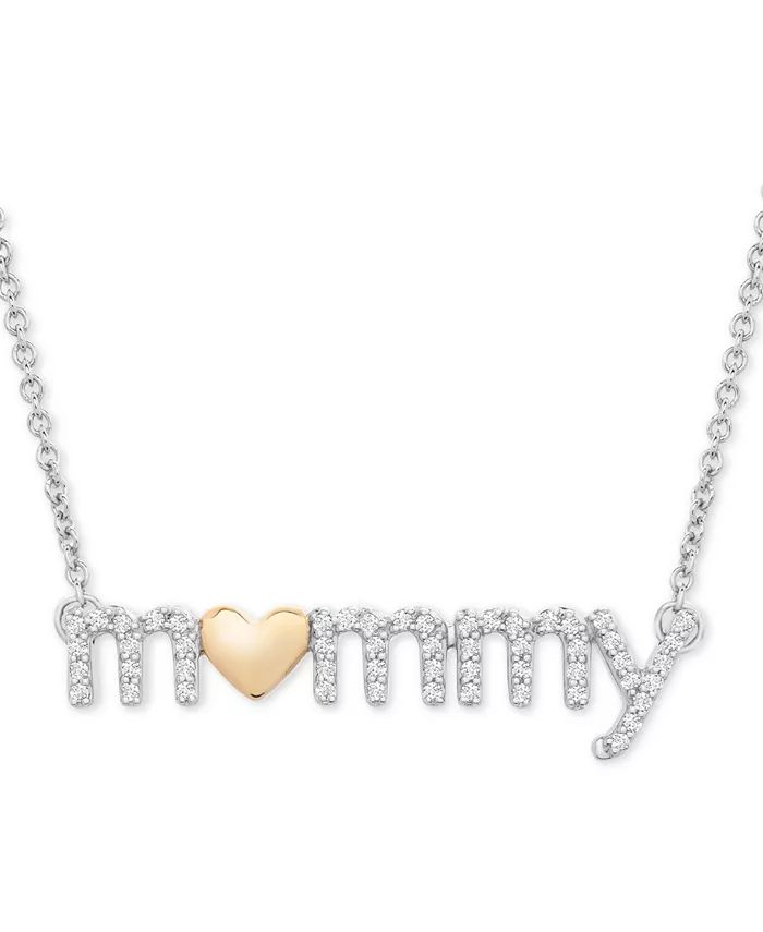 Macy's Diamond Mommy Heart Pendant Necklace (1/6 ct. t.w.) in Sterling Silver & 14k Gold-Plate, 1... | Macy's