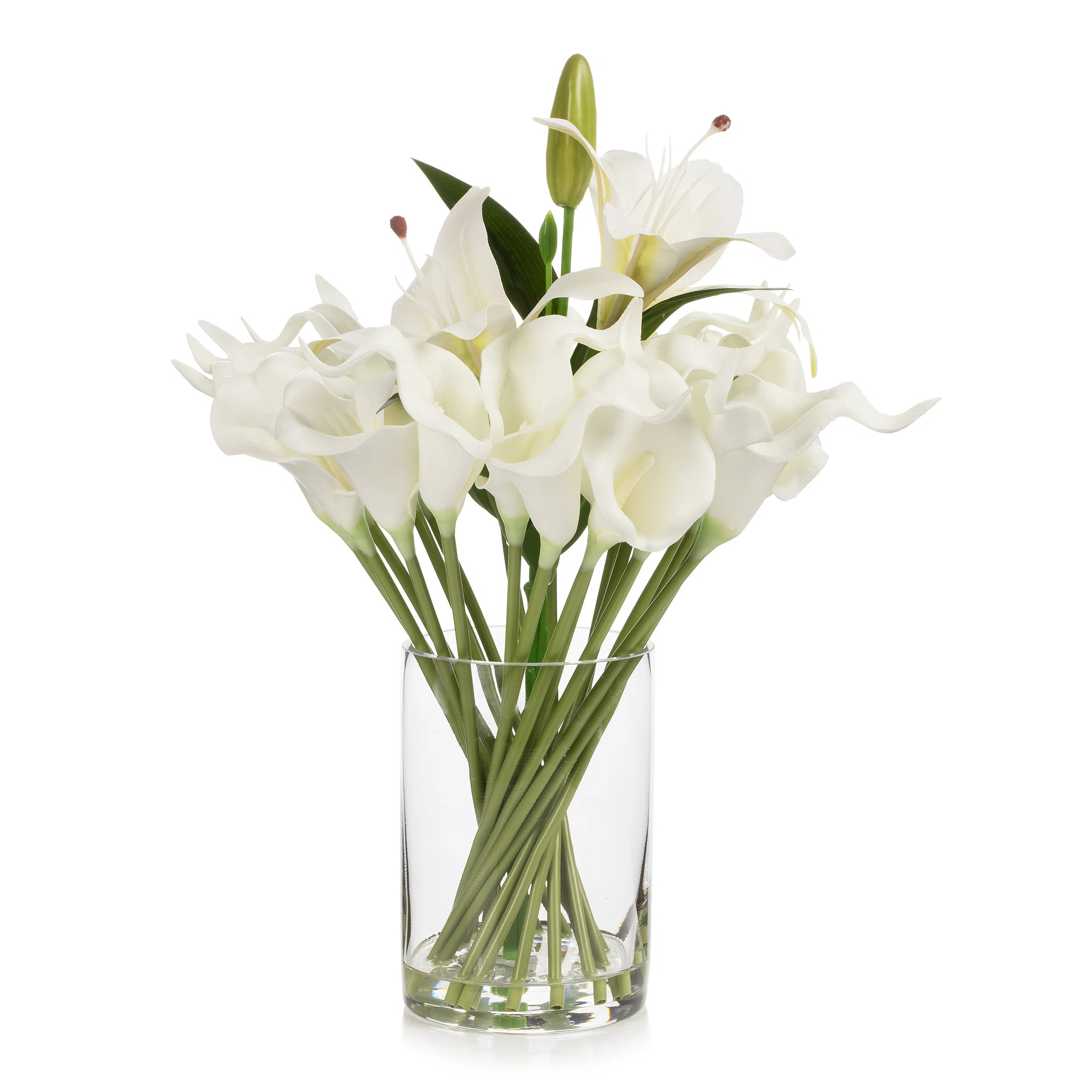 Artificial Real Touch Lily Flower Arrangement In Clear Glass Vase With Faux Water (white) | Wayfair North America