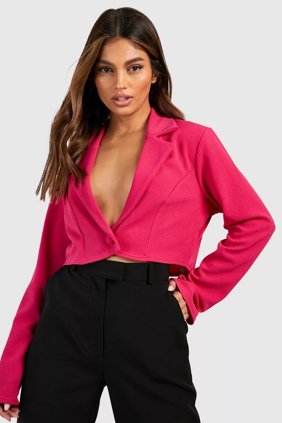 Basic Jersey Button Front Cropped Blazer | Boohoo.com (US & CA)