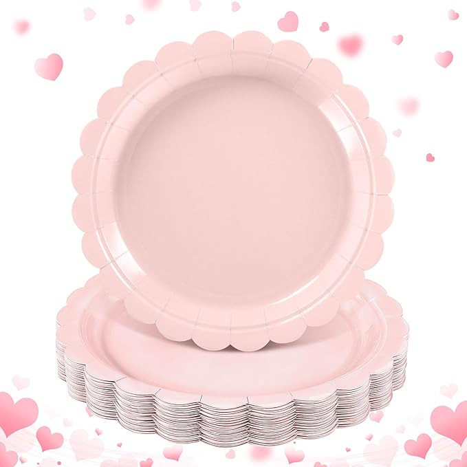 30 Pcs Pink Paper Plates 9 Inch Scalloped Valentines Plates Pink Dessert Plate Cute Party Plate f... | Amazon (US)