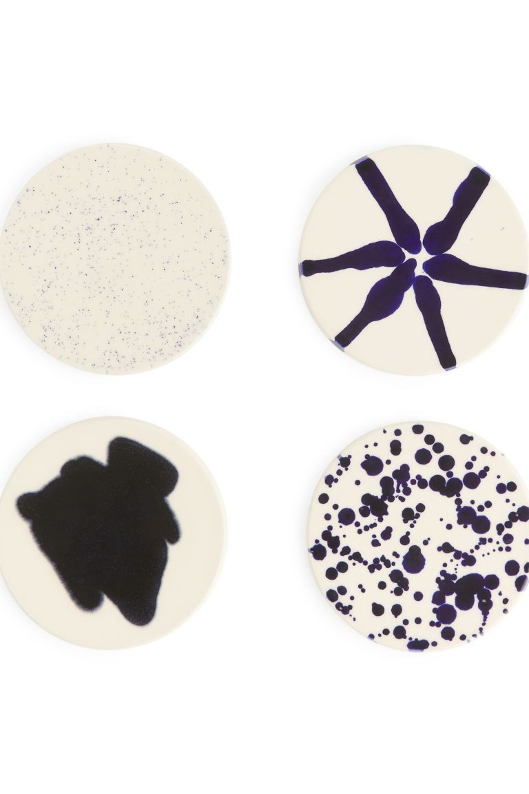 Stoneware Coasters Set of 4 - Off White/Black - Home All | H&M GB | H&M (UK, MY, IN, SG, PH, TW, HK)