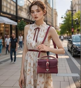 Retro Satchel Crossbody Handbags for Women, Trendy Crocodile Designer Leather Flap Top Handle Pur... | Amazon (US)