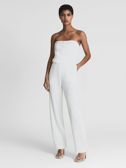 Reiss White Janine Bandeau Wide Leg Jumpsuit | Reiss UK