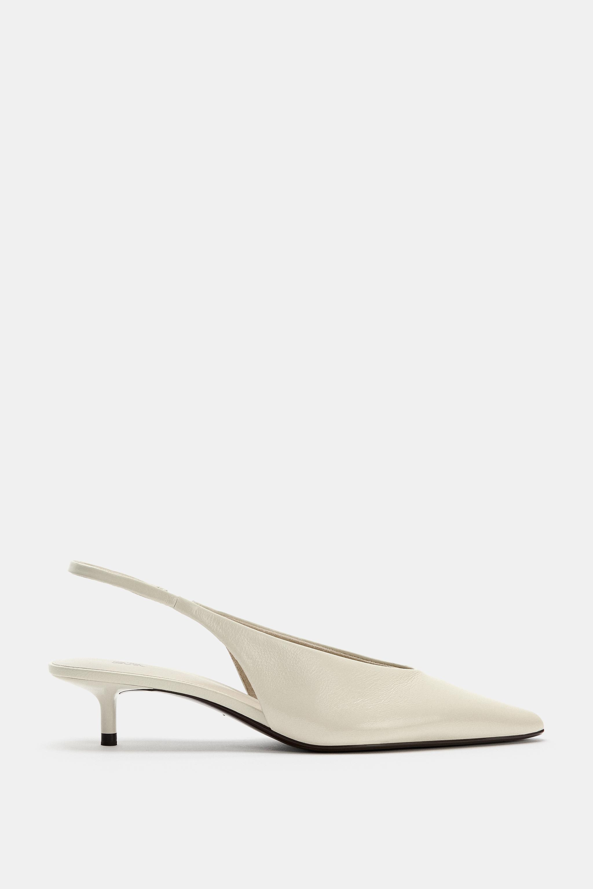 Leather slingback kitten-heel shoes. Back strap with elastic detail. Thin kitten heel. Pointed to... | Zara UK