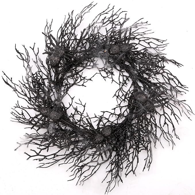 18 Inch Halloween Wreath Black Wreath with Spiders and Webs Door Wreath with Halloween Decoration... | Amazon (US)