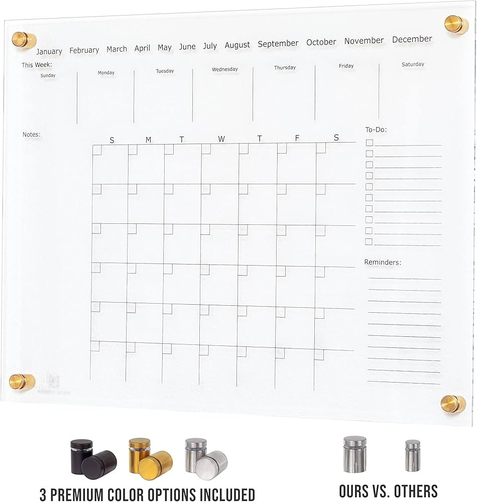 Premium 24" x 18" Clear Acrylic Dry Erase Wall Calendar | Whiteboard Calendar | Monthly Planner f... | Amazon (US)