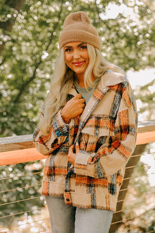 Cinnamon Brown Plaid Jacket in Iced Latte | Impressions Online Boutique
