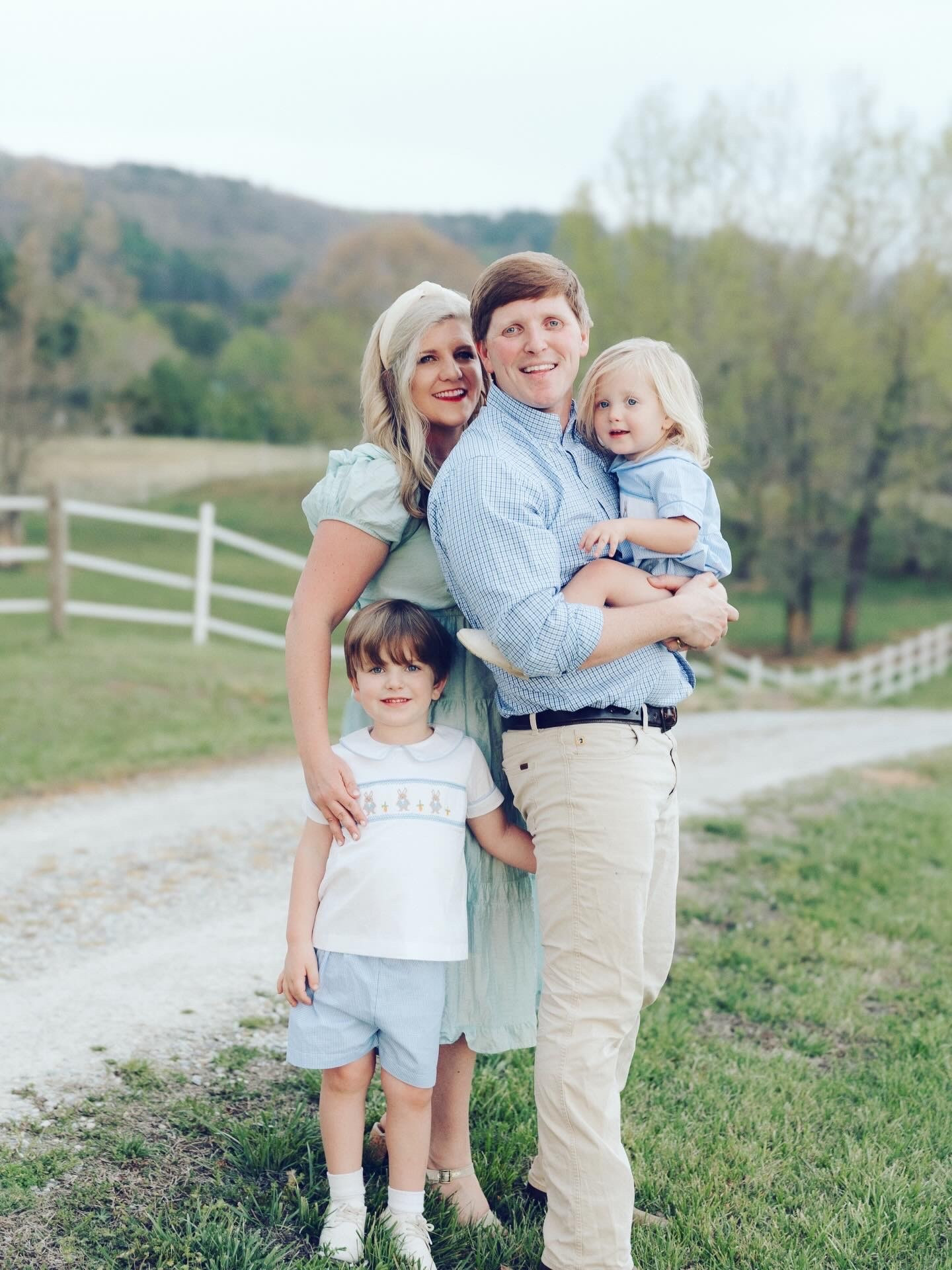 o u r  f a r m  s w e e t  f a r m  o u t  w h e r e  t h e  g r e e n  g r a s s  g r o w s  a n d  t h e  g o o d  l o r d ‘ s  b l e s s e d 🌳🐓🏡🌼🚜👶🏼🌾🐥🐴🤱🧺🪻#farmsweetfarm #farmhouseonthehill #ourfarm 

Oh we are living our dream 💭 come true these days 🐓🌾 out on our farm sweet farm 🚜🪻 and so grateful to the Lord for blessing us with these acres upon acres of land 🌼 to plant 🌱 our roots and raise our babies!!! 👶🏼 The sweetest farmhouse 🏡 on the hill ⛰️ overlooking green pastures 🐴, the dreamiest barn 🪵 and guest house 🫖, the most stunning pond 🪿, surrounded by the most beautiful old dirt roads 🤎, the long tree-lined 🌳 gravel driveway 🛻 of my dreams 💭, our backyard chicken coop 🐥 and farm garden 🪴 coming to life 💐, wide open spaces🌻, and the sky’s the limit for all that this beautiful place can hold!! 🐴🐐🤠🫏🐄 #ourfarmdreamcometrue 

So thankful to my beautiful and talented friend Bri over at @briannagracephotography 📸 for capturing this sweet sweet season of life 🌳 (as the spring leaves 🍃 were *just* coming back to life 🌿) for us so perfectly!! 🥰 Chickens 🐓 running around the yard, babies 👶🏼 in their cutie matching spring 🐇 smocks 🩵 and then overalls 👖playing with their “dig digs” 🚧 in the dirt 🤎, and just all the love and joy 🤩 that this time has been for our family as we finally found and moved 🛻 to our forever farm sweet farm 🚜 on 12.5 acres 🌾 that we have been dreaming of 💭 and praying 🙏 for as long as we can remember!! 🌼🪻I know we will look back on and cherish these precious photos 📸 forever ♾️ of this exciting time in our lives 🎞️ of our dreams coming to fruition ✨ with our little ones 🤱 so young and just thanking Jesus for it all!! 🌻 #foundourforeverhome

#LTKmomlife #LTKHome #LTKKids