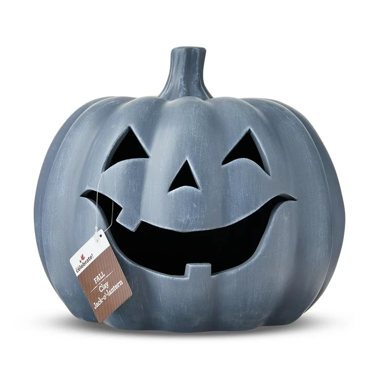 Clay Jack-o'-Lantern Tabletop Fall Halloween Decor, Gray, 9", by Way To Celebrate | Walmart (US)