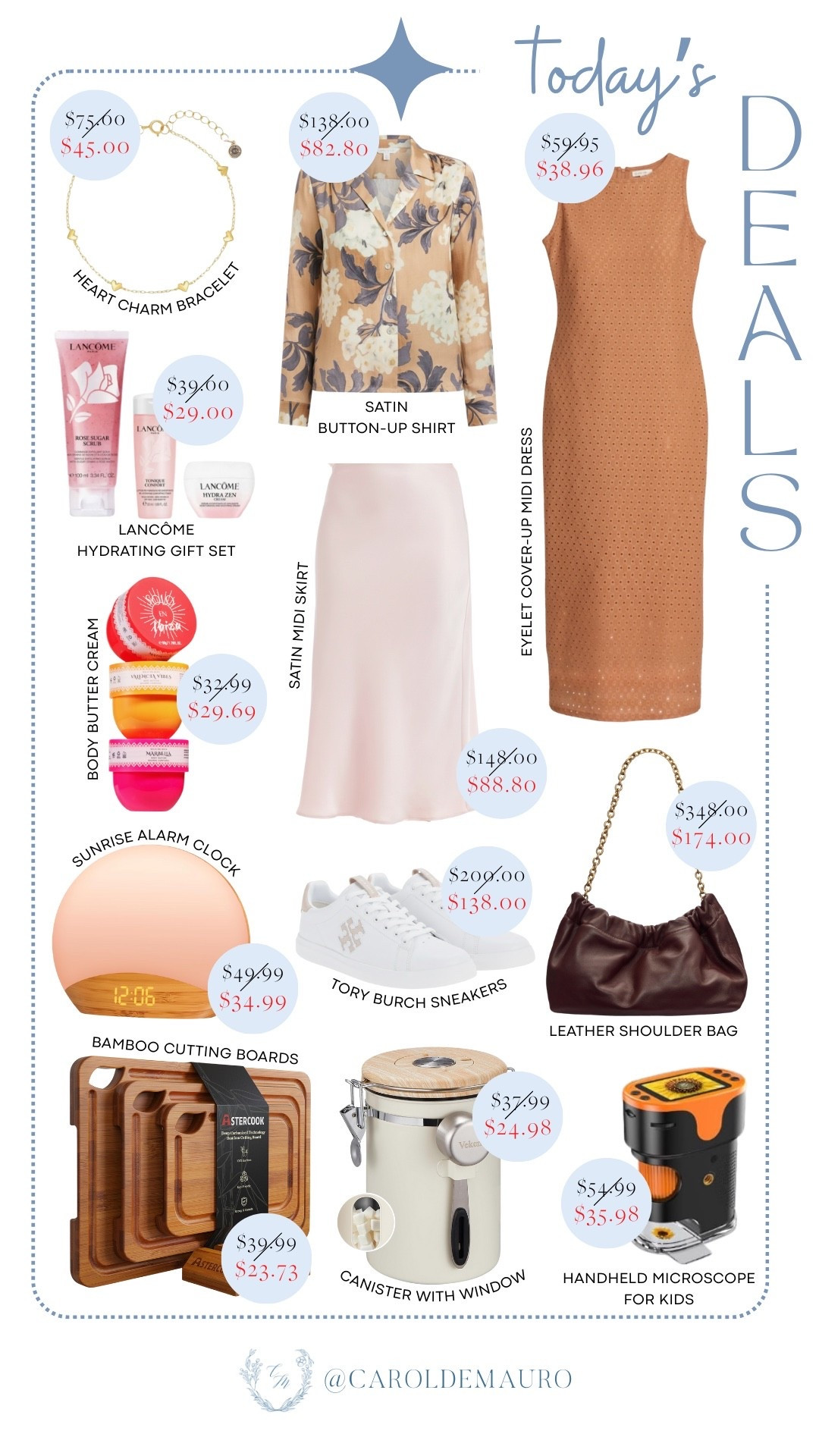 Don't miss out on today's amazing deals! Get your closet ready for spring with a floral satin button-up shirt, eyelet cover-up midi dress, satin midi skirt, and these Tory Burch sneakers. A set of bamboo cutting boards and a canister with windows are also great additions to your kitchen. 

skincare, leather bag, spring outfit, educational toys, jewelry finds, valentine gifts, on sale

#LTKSeasonal #LTKSaleAlert #LTKHome