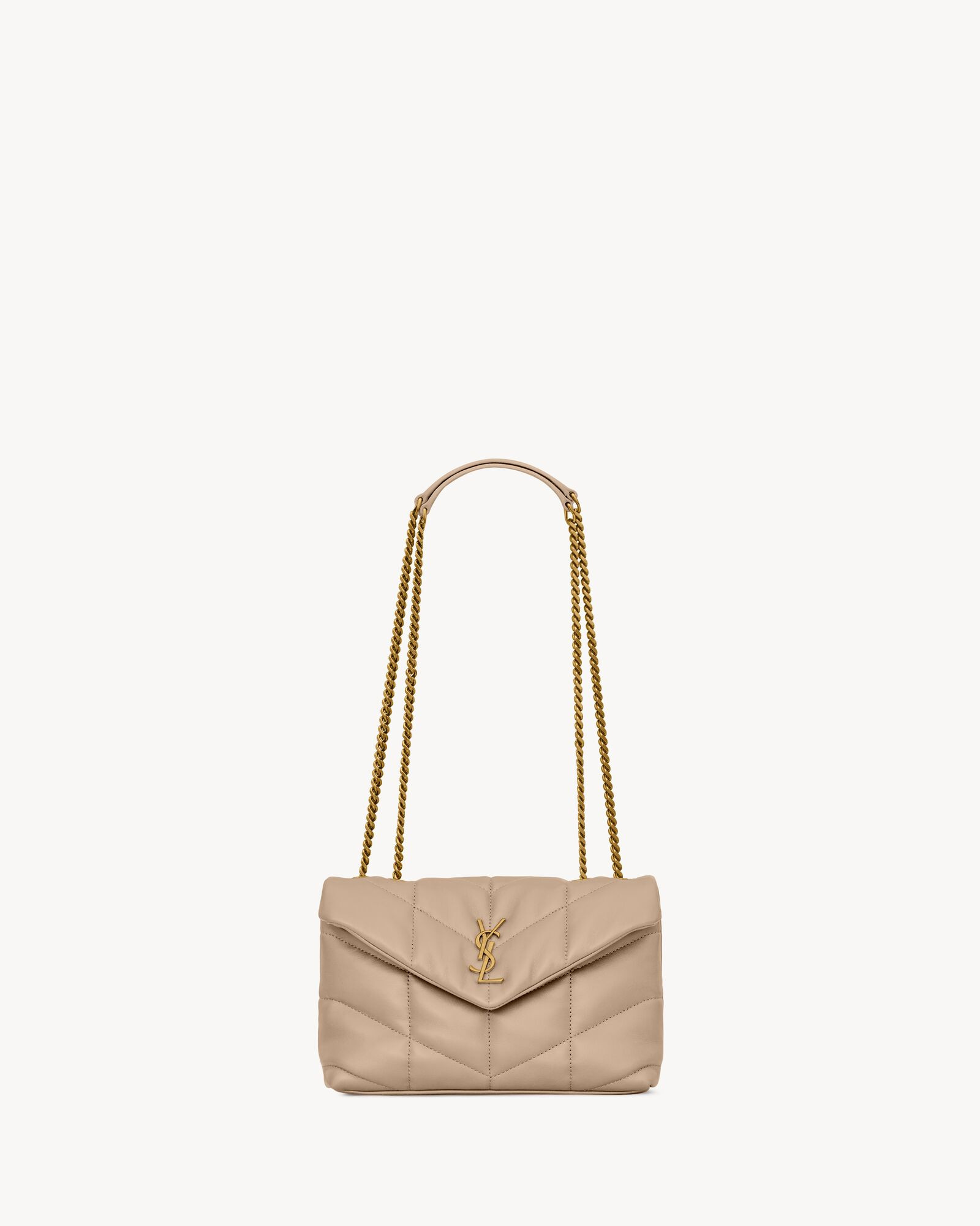 The THE ICONIC loulou puffer in a mini version.Made of soft nappa lambskin with chevron quilting,... | Saint Laurent Inc. (Global)